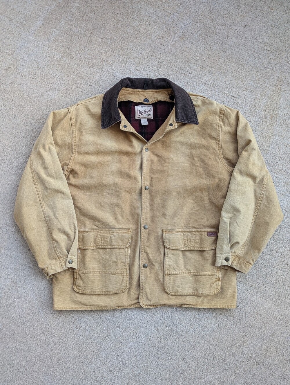 Vintage Woolrich Canvas Barn Coat with Dark Brown Corduroy Collar